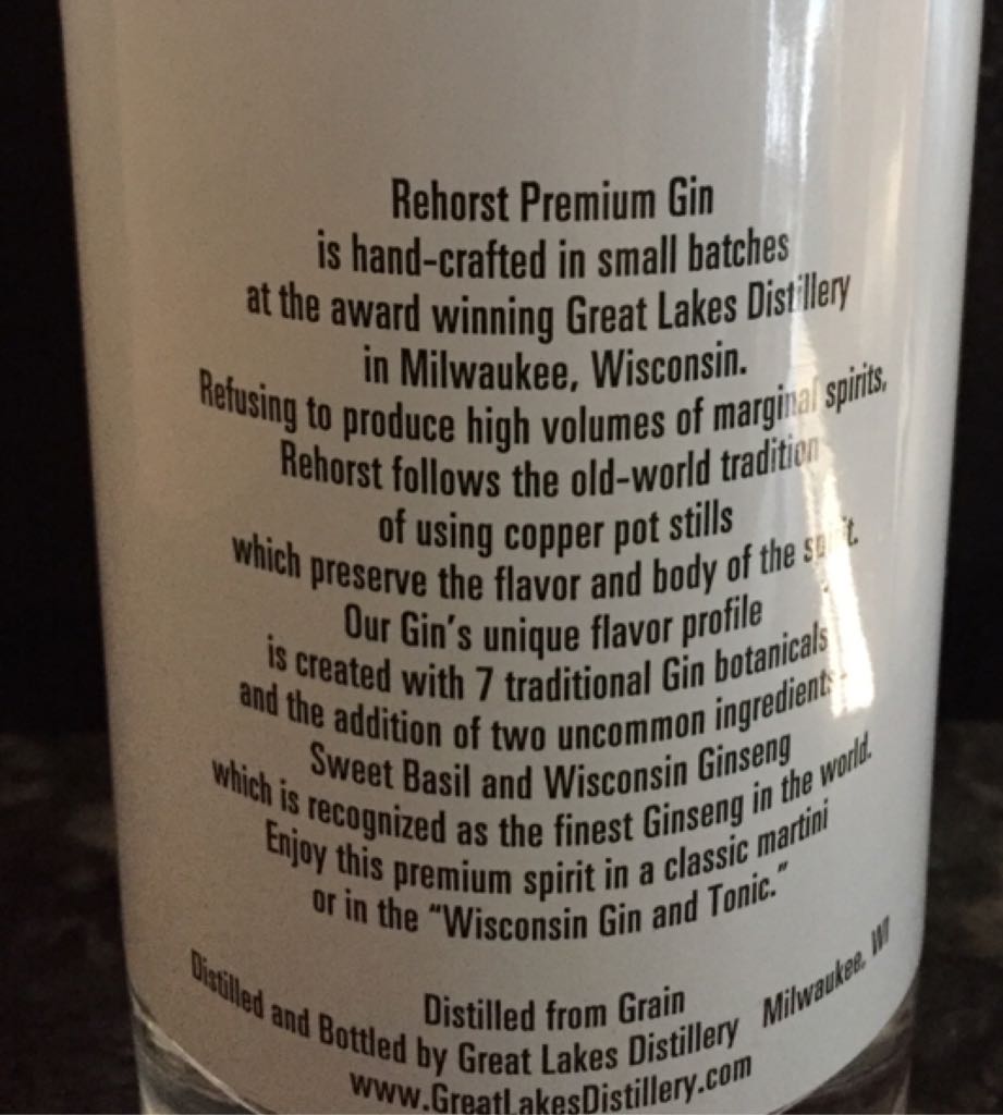 Rehorst Gin - Great Lakes Distillery (750 mL) alcohol collectible [Barcode 859122001019] - Main Image 2