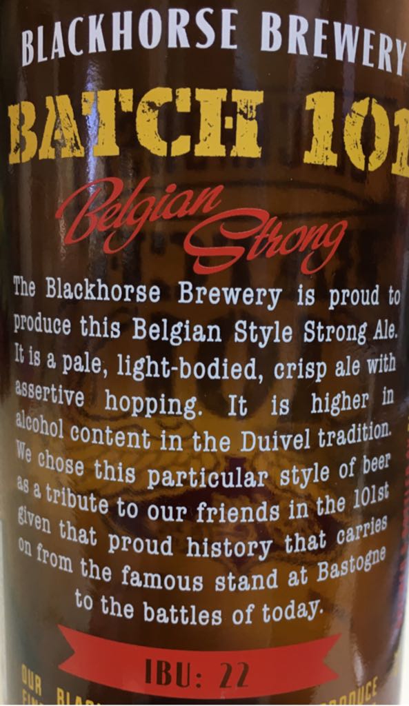 Batch 101 - Belgian Strong - Blackhorse Brewery (22 fl. oz.) alcohol collectible [Barcode 859363005258] - Main Image 2