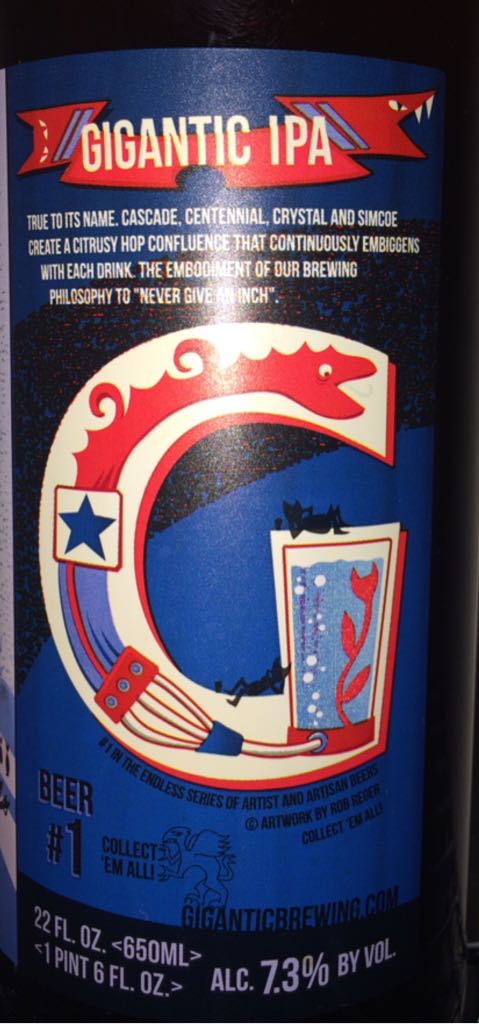 Gigantic IPA  - Gigantic Brewing Company, Portland Oregon (650 mL) alcohol collectible [Barcode 859416003002] - Main Image 2