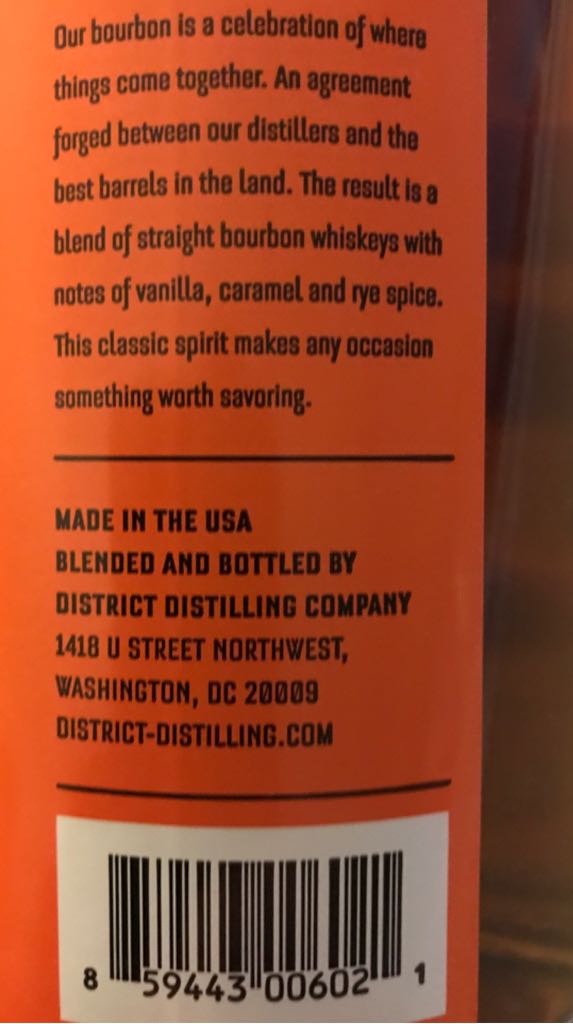 Backroom Bourbon  - District Distilling (750 mL) alcohol collectible [Barcode 859443006021] - Main Image 2