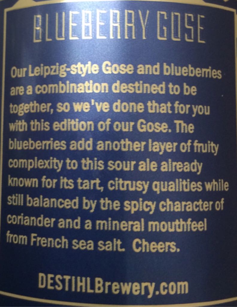 Blueberry Gose - Destihl Brewery (12 fl. oz.) alcohol collectible [Barcode 859708002201] - Main Image 2