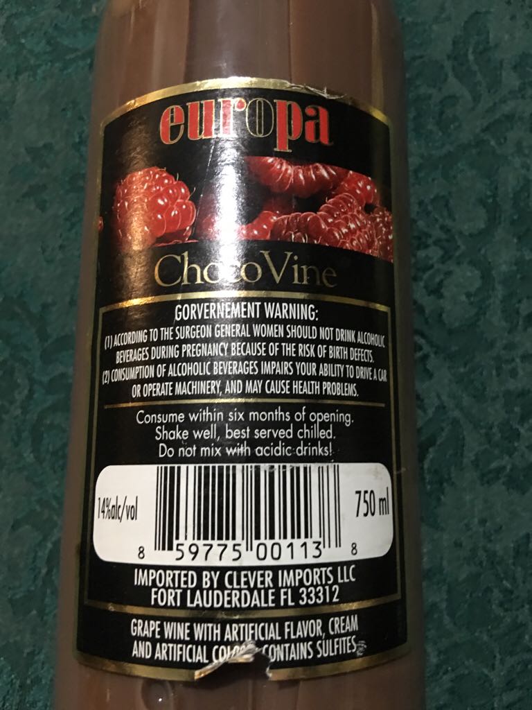 Choco Vine Raspberry - Europa (750 mL) alcohol collectible [Barcode 859775001138] - Main Image 2