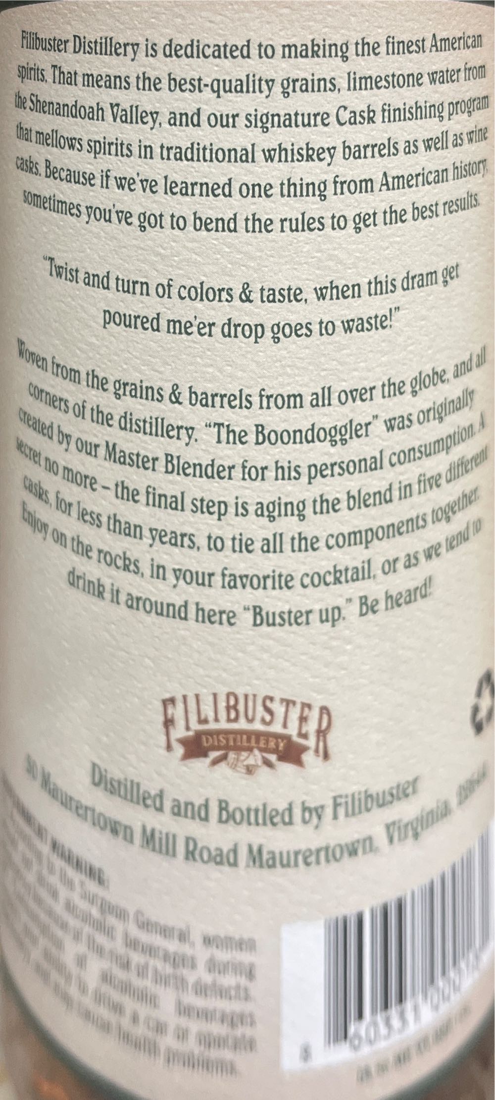 Filibuster The Boondoggler - Filibuster (750mL) alcohol collectible [Barcode 860331000182] - Main Image 3