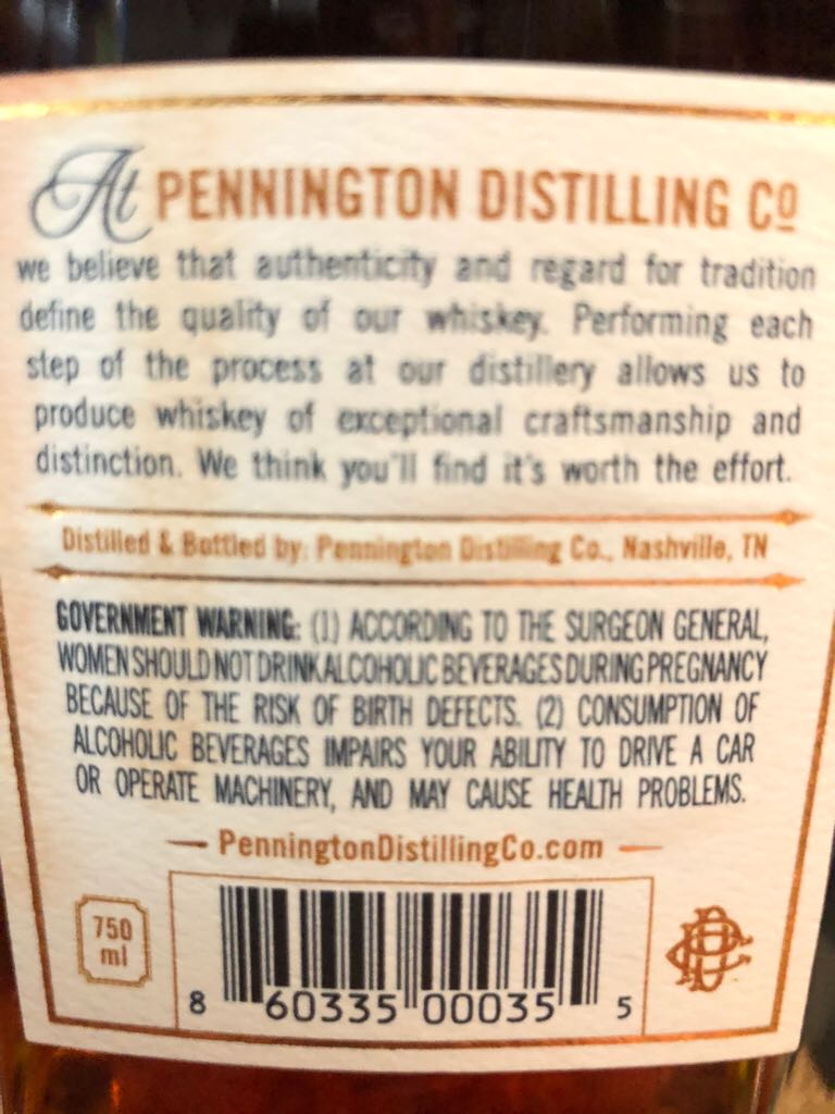 Davidson Reserve Rye - Pennington Distilling Co (750 mL) alcohol collectible [Barcode 860335000355] - Main Image 2