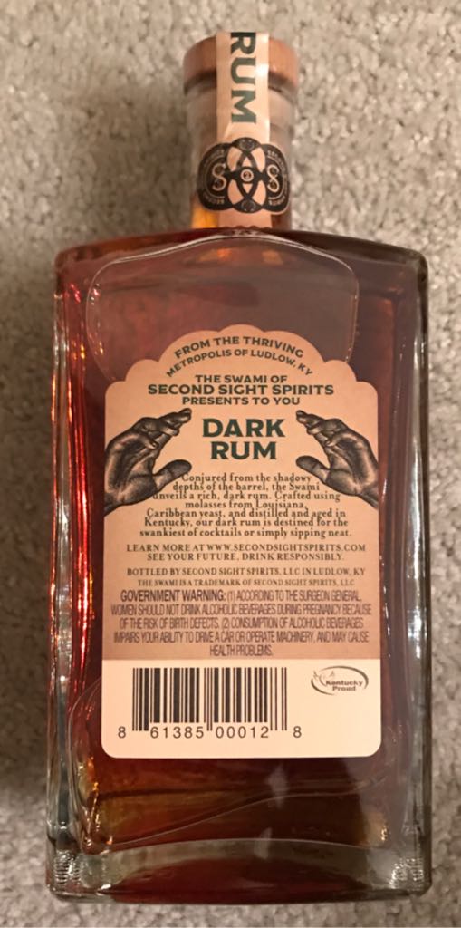 Second Sight Dark Rum - Second Sight Spirits, LLC (750 mL) alcohol collectible [Barcode 861385000128] - Main Image 2