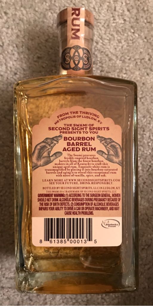 Bourbon Barrel Rum - Second Sight Spirits, LLC (750 mL) alcohol collectible [Barcode 861385000135] - Main Image 2