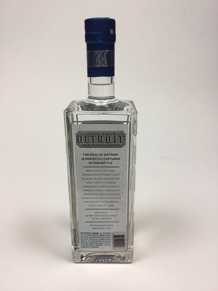 Eight Mile Vodka - Detroit Spirits Distilling Company (750mL) alcohol collectible [Barcode 865533000107] - Main Image 2