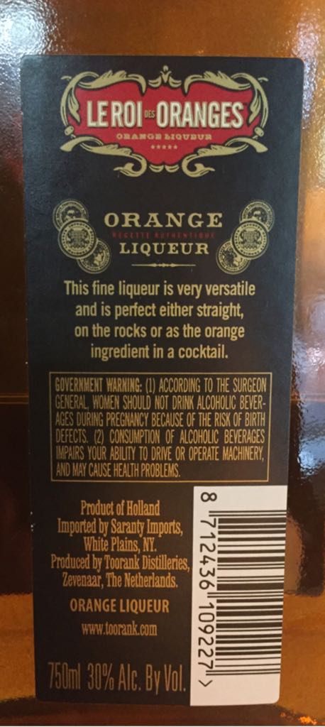 Le Roi Des Oranges Orange Liqueur - Toorank Distilleries (750 mL) alcohol collectible [Barcode 8712436109227] - Main Image 2