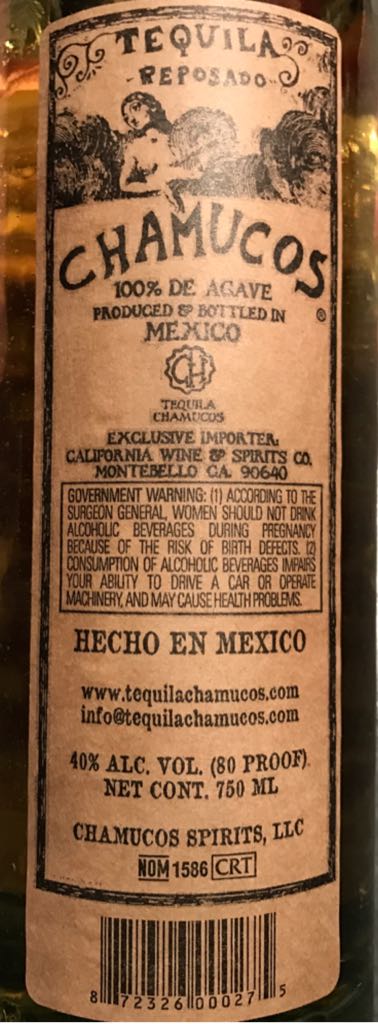 Chamucos Reposado - Tequila Spirits LLC (750 mL) alcohol collectible [Barcode 872326000275] - Main Image 2