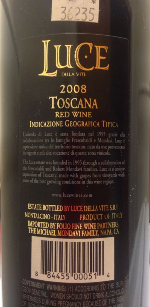 Tenuta Tuscana  - Luce Della Vite S.R.I. Italy (750 mL) alcohol collectible [Barcode 884455000514] - Main Image 2