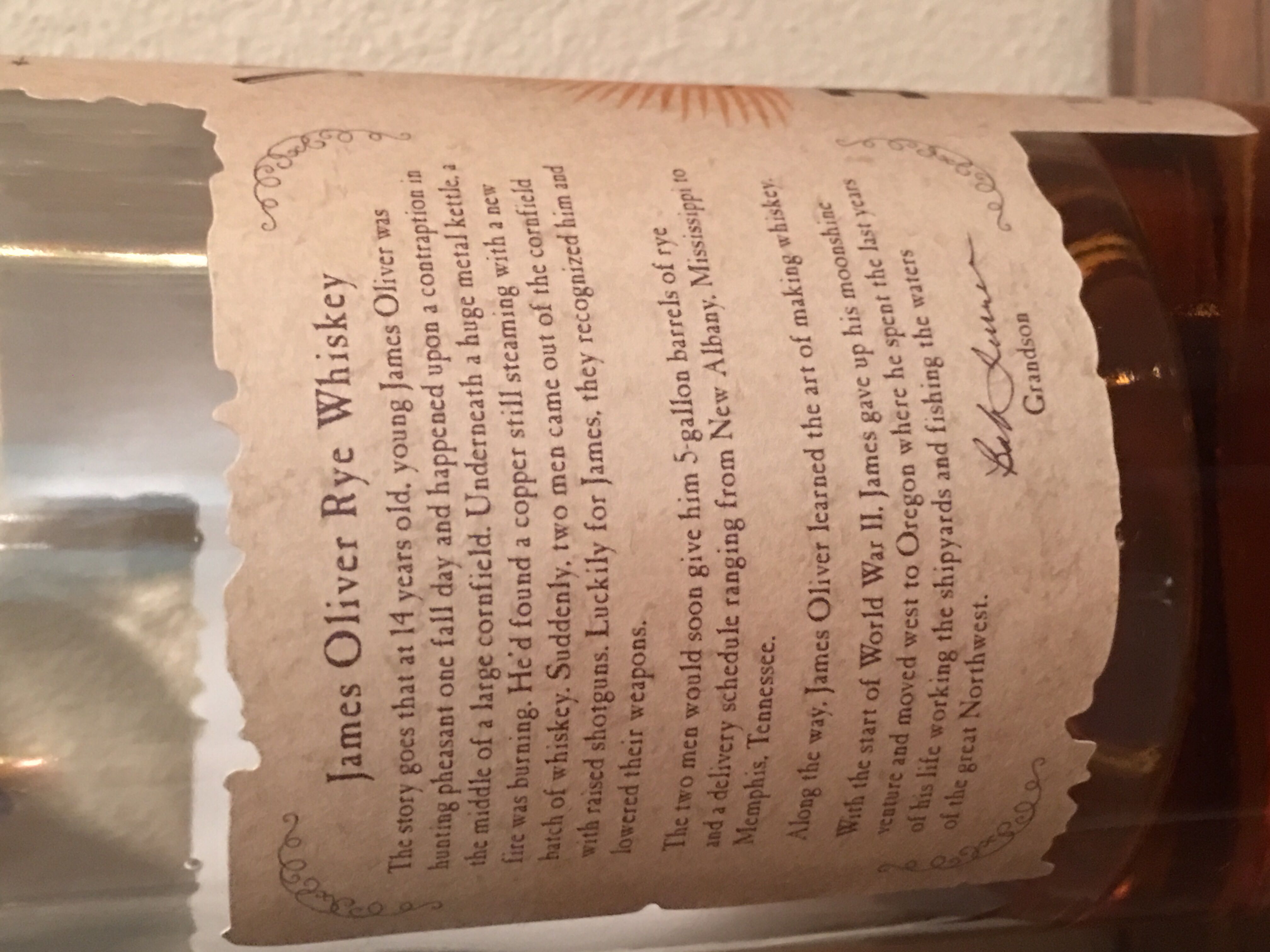 James Oliver Rye Whiskey - Indio Spirits Distillery (750 mL) alcohol collectible [Barcode 891756001188] - Main Image 3