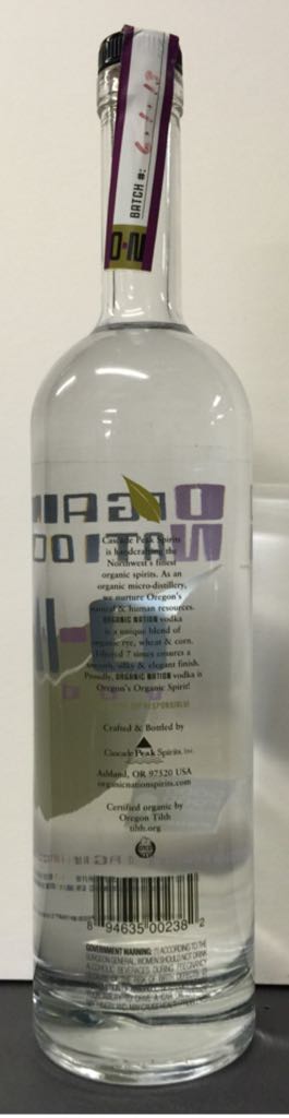 O-N Organic Nation - Cascade Peak Spirits- Inc. (750mL) alcohol collectible [Barcode 894635002382] - Main Image 2
