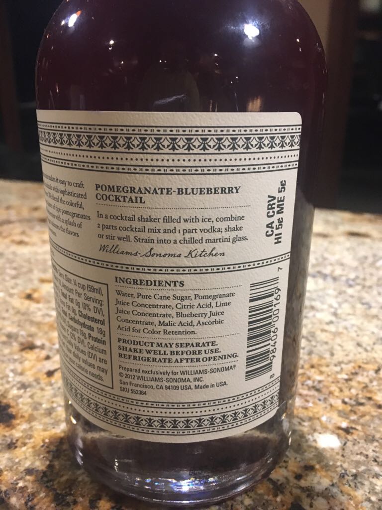 Pomegranate-Blueberry  - William Sonoma (750 mL) alcohol collectible [Barcode 898406001697] - Main Image 2