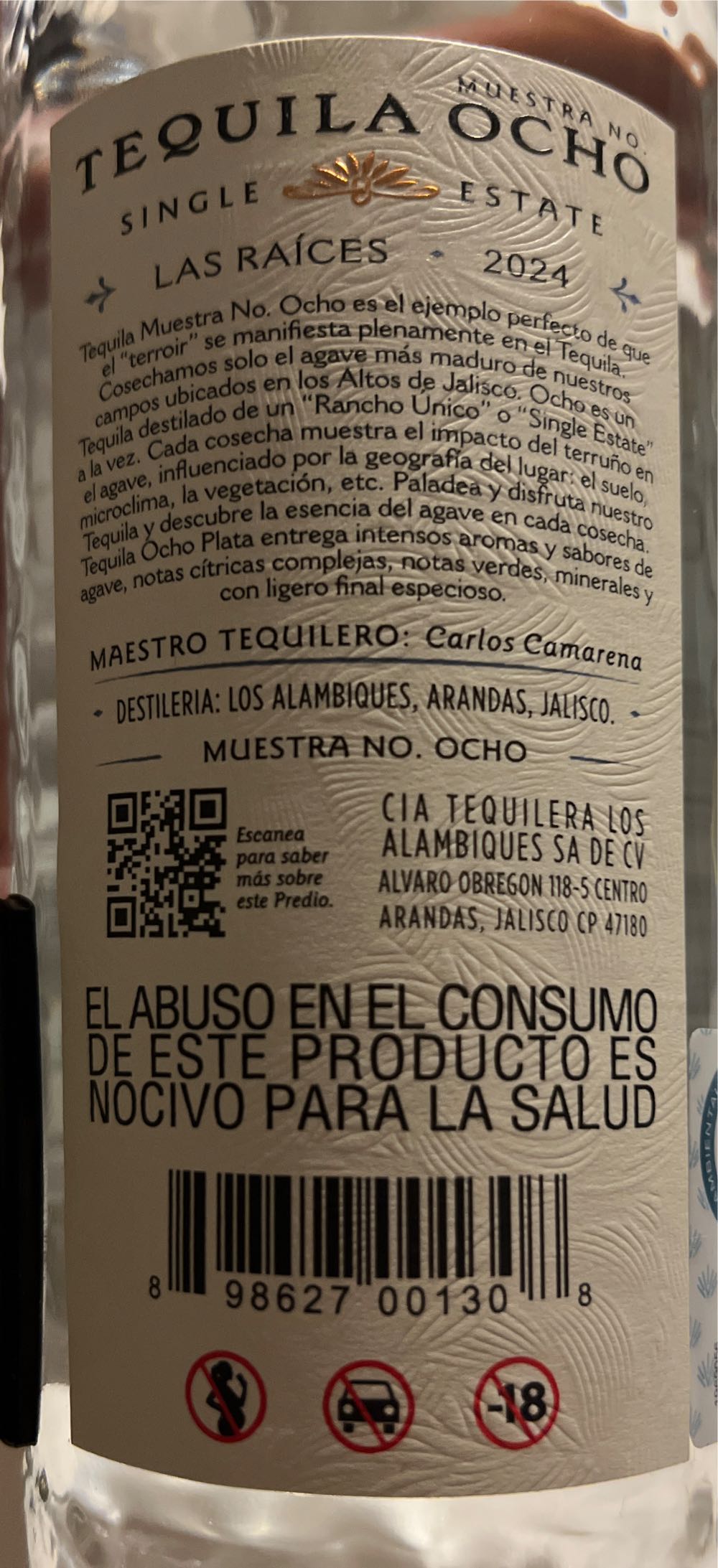 Ochoa Plata Single Estate - CIA Tequilera Los Alambiques, S.A de C.v. (750 mL) alcohol collectible [Barcode 898627001148] - Main Image 2