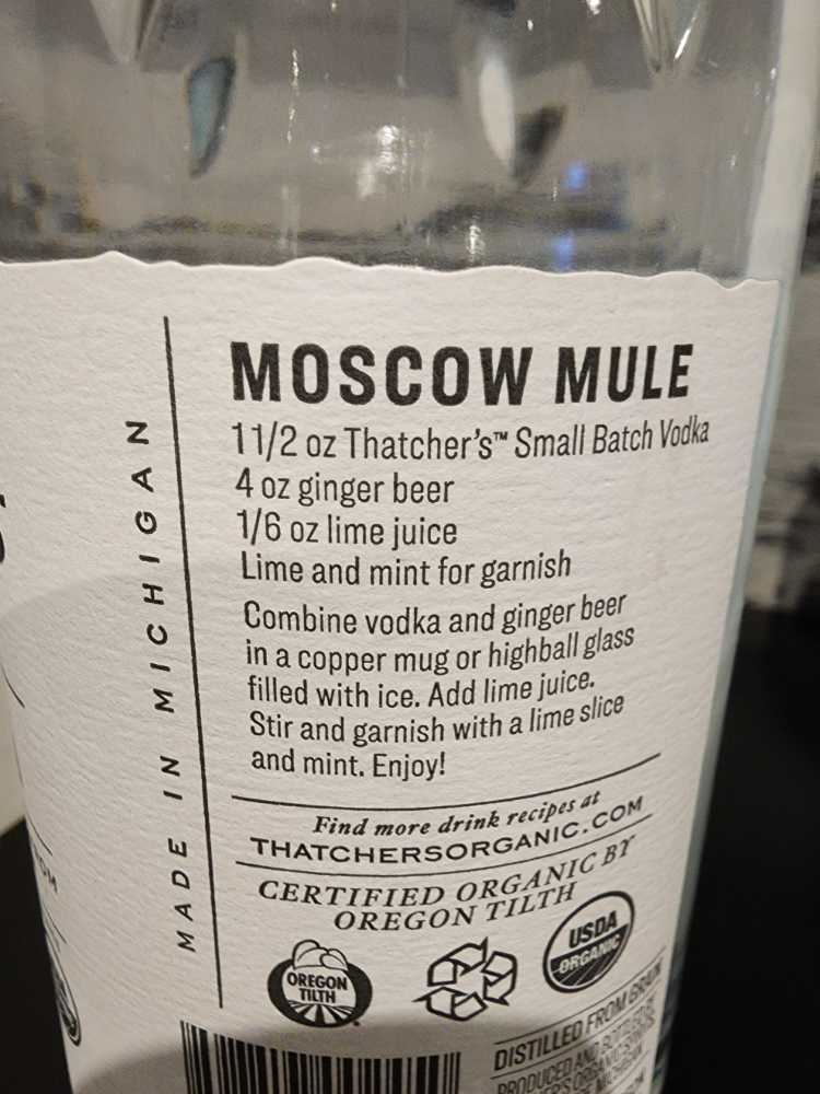 Thatcher’s Organic Artisan Vodka - n/a (750 mL) alcohol collectible [Barcode 898817002450] - Main Image 2