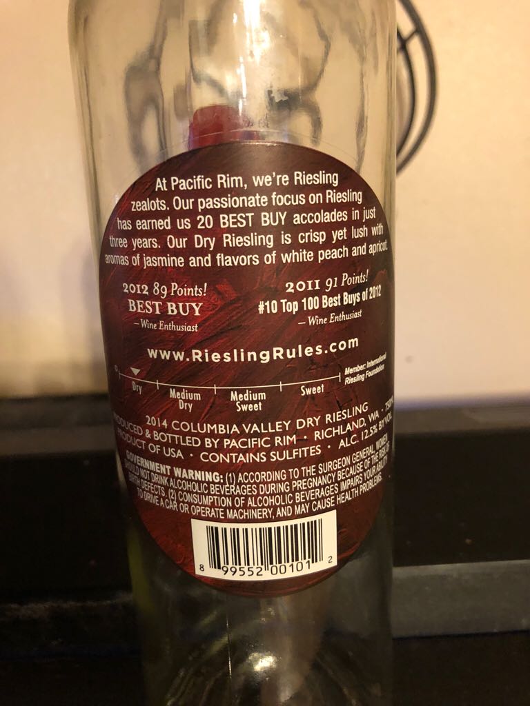 Pacific Rim - Columbia Valley (750 mL) alcohol collectible [Barcode 899552001012] - Main Image 2