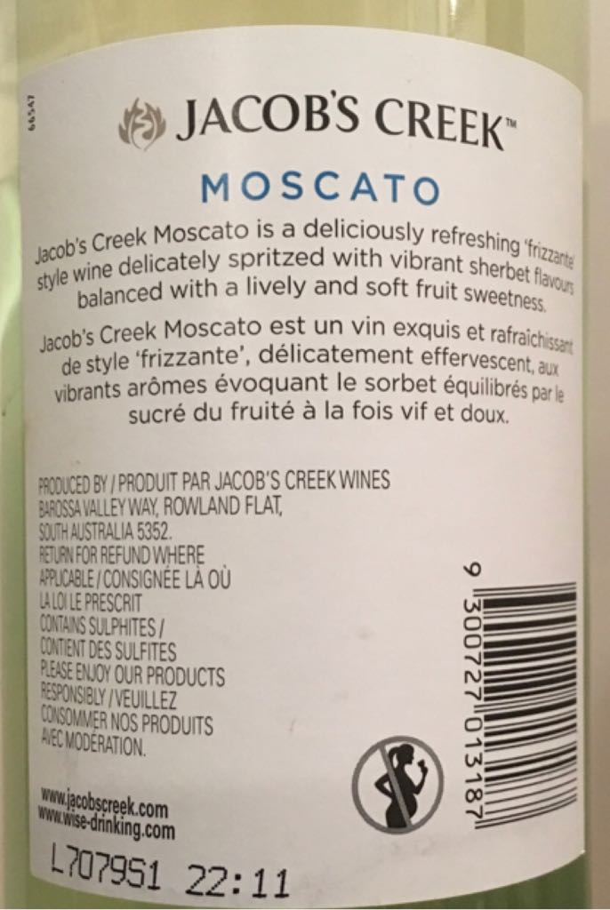 Jacob’s Creek Moscato - Jacobs Creek (750 mL) alcohol collectible [Barcode 9300727013187] - Main Image 2