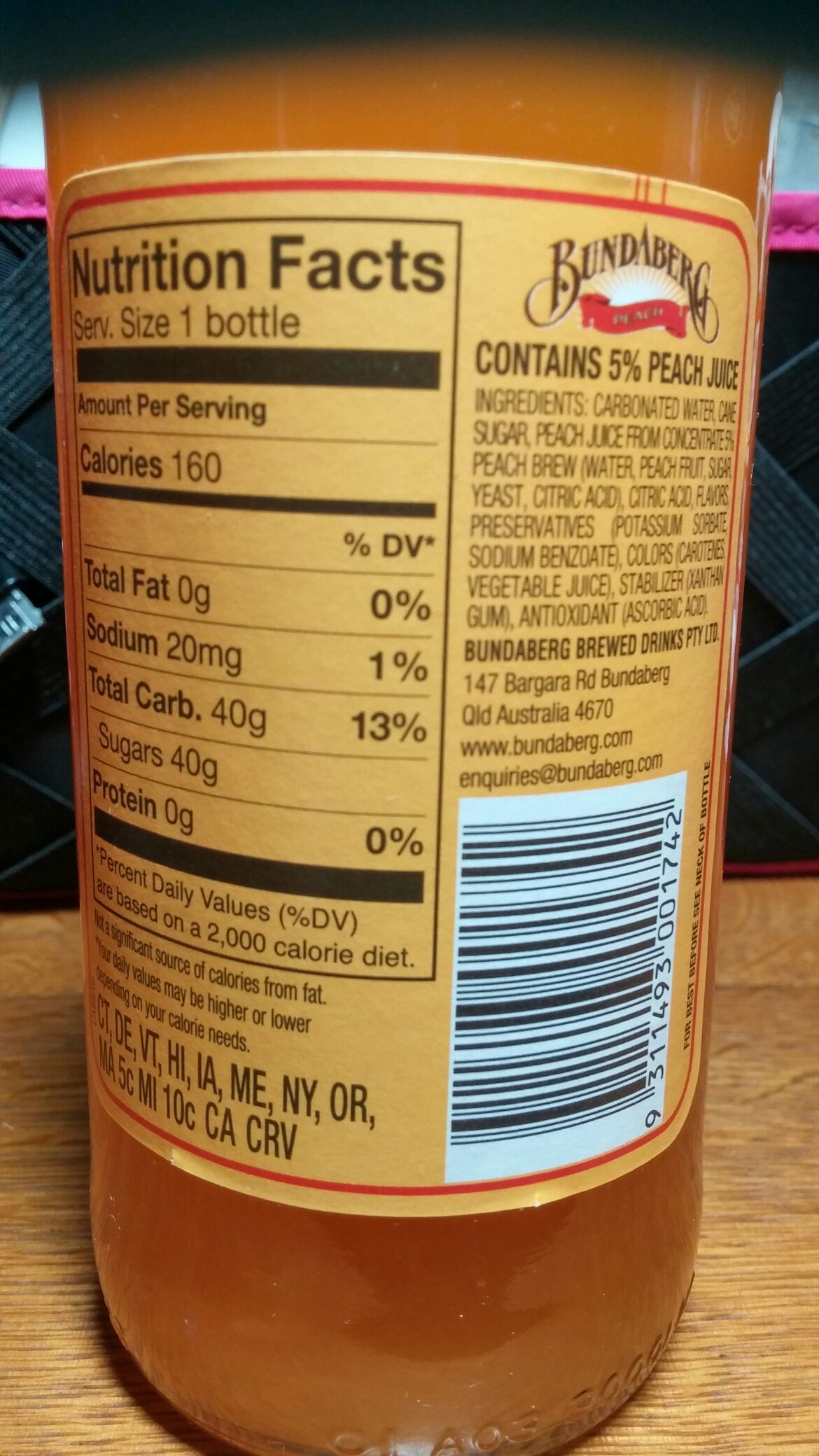 Peachee - The Bundaberg Distilling Company (11.5) alcohol collectible [Barcode 9311493001742] - Main Image 2