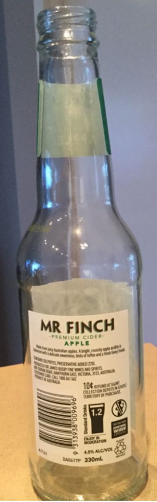 Mr Finch Premium Cider Apple - James Busby Fine Wines & Spirits (330mL) alcohol collectible [Barcode 9313938009696] - Main Image 2