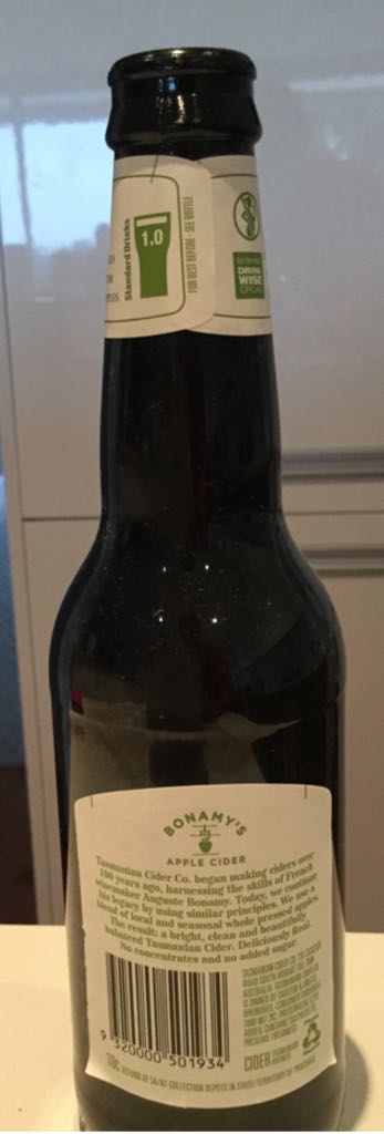 Bonamy’s Apple Cider - Tasmania Cider Co. (330mL) alcohol collectible [Barcode 9320000501934] - Main Image 2