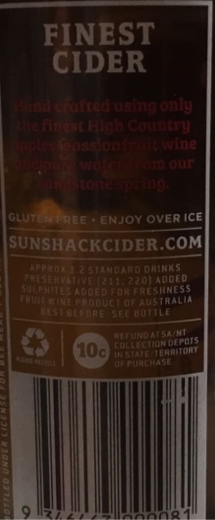 Apple Passionfruit  - Sunshack (500 mL) alcohol collectible [Barcode 9346463000081] - Main Image 2