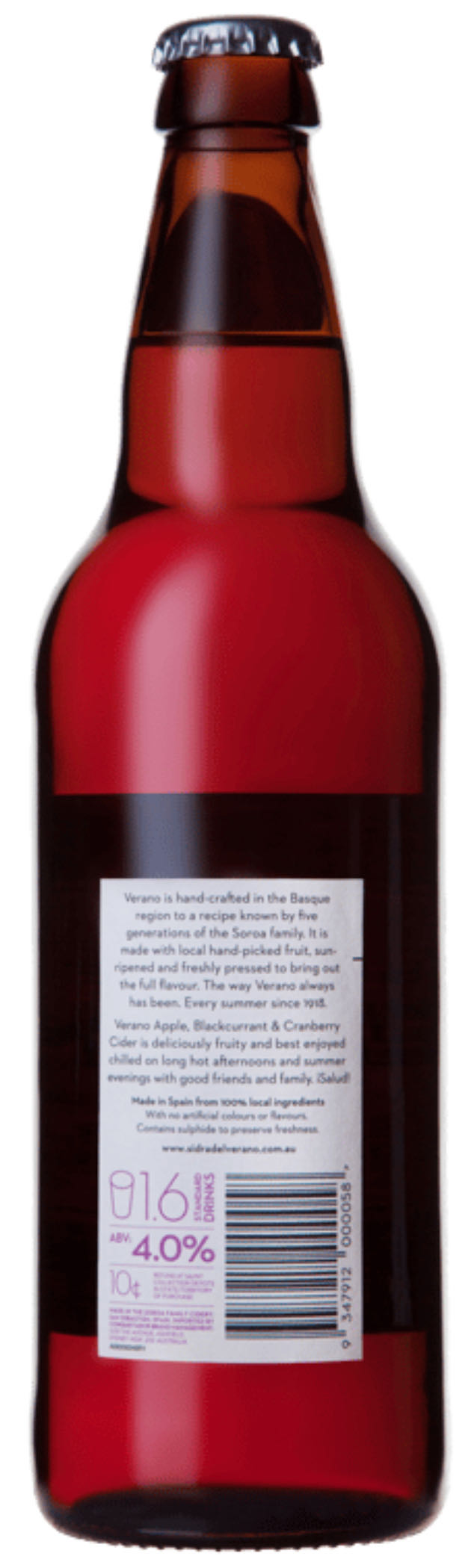 Sidra Del Verano Apple, Blackcurrant & Cranberry Cider 500ml - Sidra Del Verano (500 mL) alcohol collectible [Barcode 9347912000058] - Main Image 3