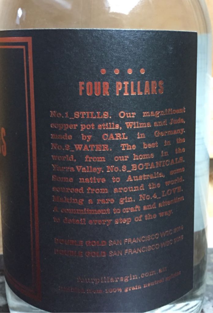 Four Pillars Rare Dry Gin - Four Pillars (1 L) alcohol collectible [Barcode 9349749000003] - Main Image 2