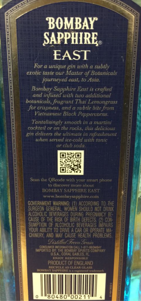 Bombay East - Bombay (750 mL) alcohol collectible - Main Image 2