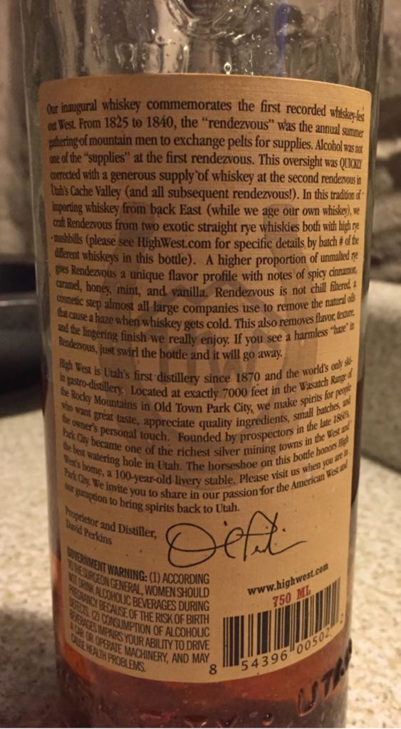 High West Rendezvous - High West (750 mL) alcohol collectible - Main Image 2