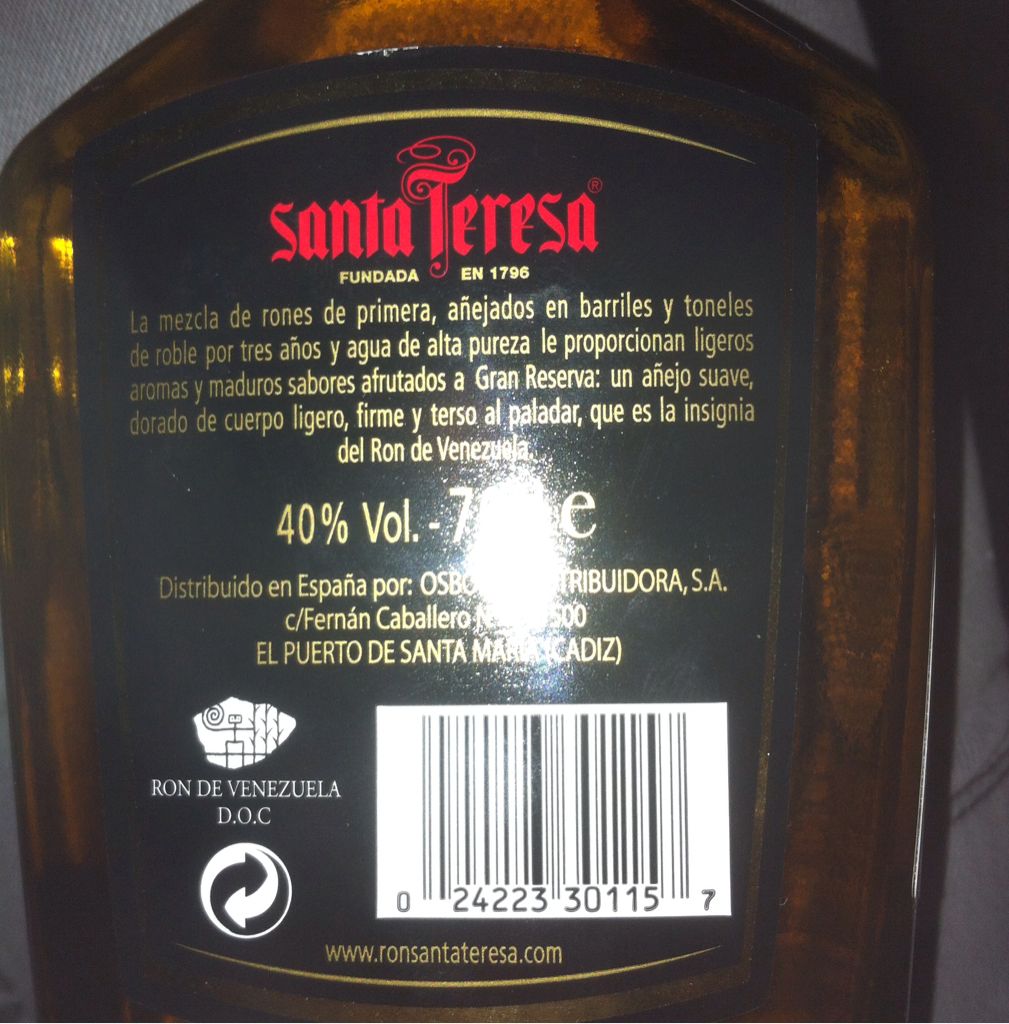 Santa Teresa Gran Reserva - Osborne Distribuidora (700 mL) alcohol collectible - Main Image 2