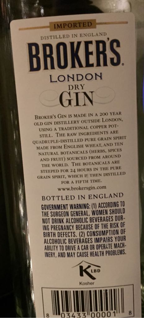 Brokers Gin - Brokers (750 mL) alcohol collectible - Main Image 2