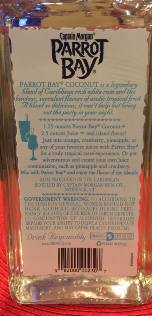 Captian Morgan Parrot Bay 90 Coconut - The Captian Morgan Rum Co. (750 mL) alcohol collectible - Main Image 2