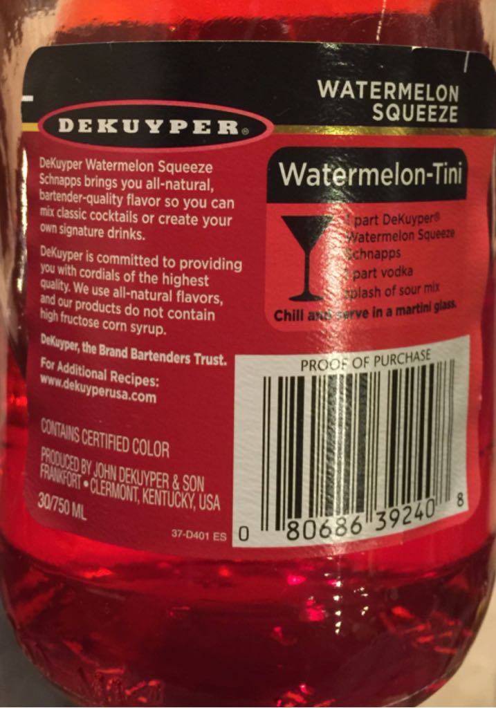 Dekuyper Watermelon Squeeze Schnapps - John Dekuper & Sons (750 mL) alcohol collectible - Main Image 2