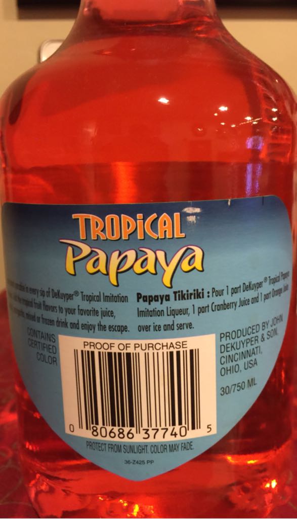 Dekuyper Tropical Papaya - John Dekuper & Sons (750 mL) alcohol collectible - Main Image 2