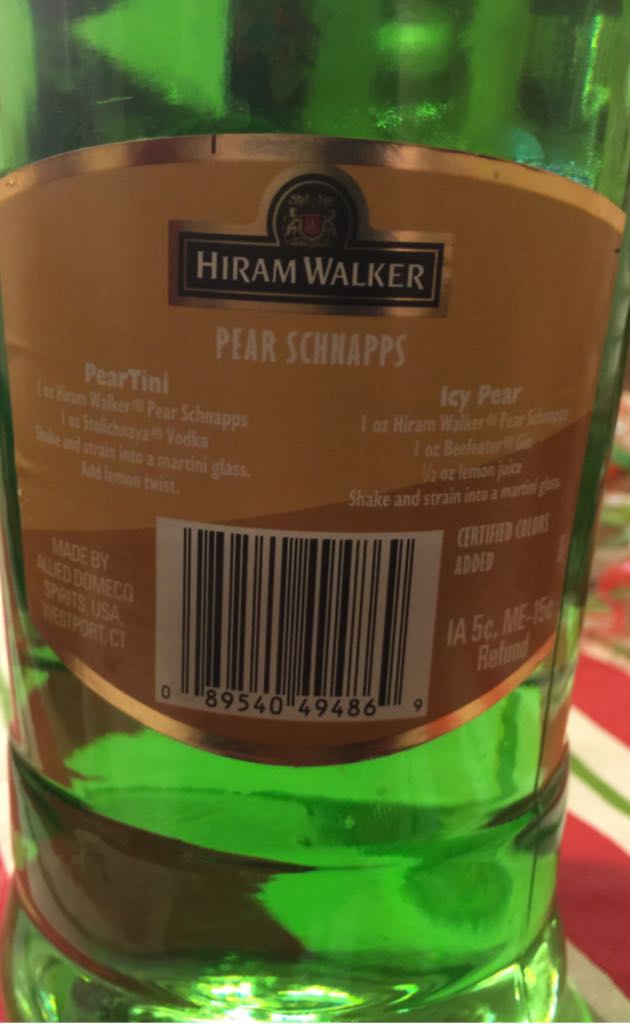Hiram Walker Pear Schnapps - Hiram Walker (750 mL) alcohol collectible - Main Image 2