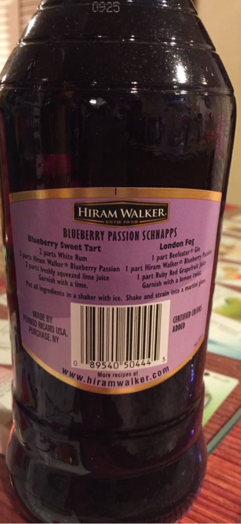 Hiram Walker Blueberry Passion Schnapps - Hiram Walker (750 mL) alcohol collectible - Main Image 2
