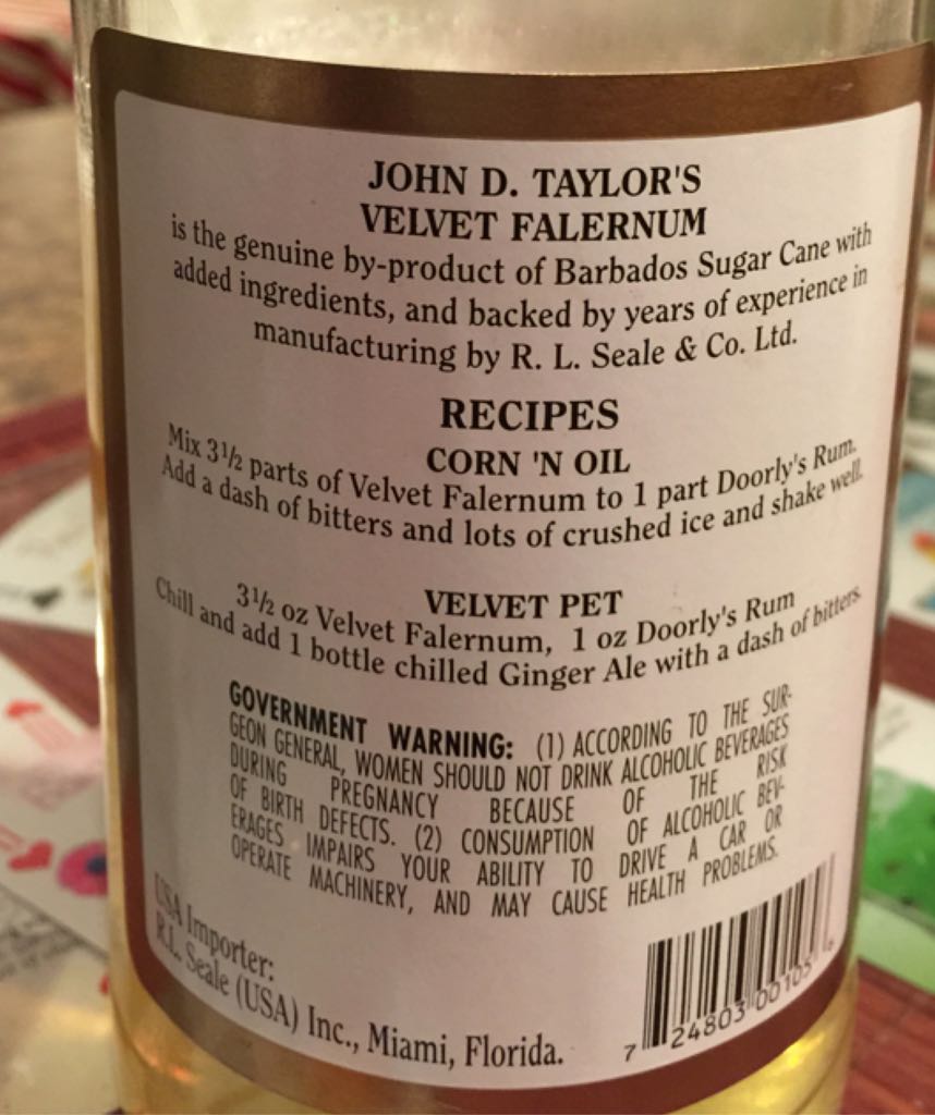 John D Taylor’s Velvet Falernum - RI Seale Miami Florida (0,7 mL) alcohol collectible - Main Image 2