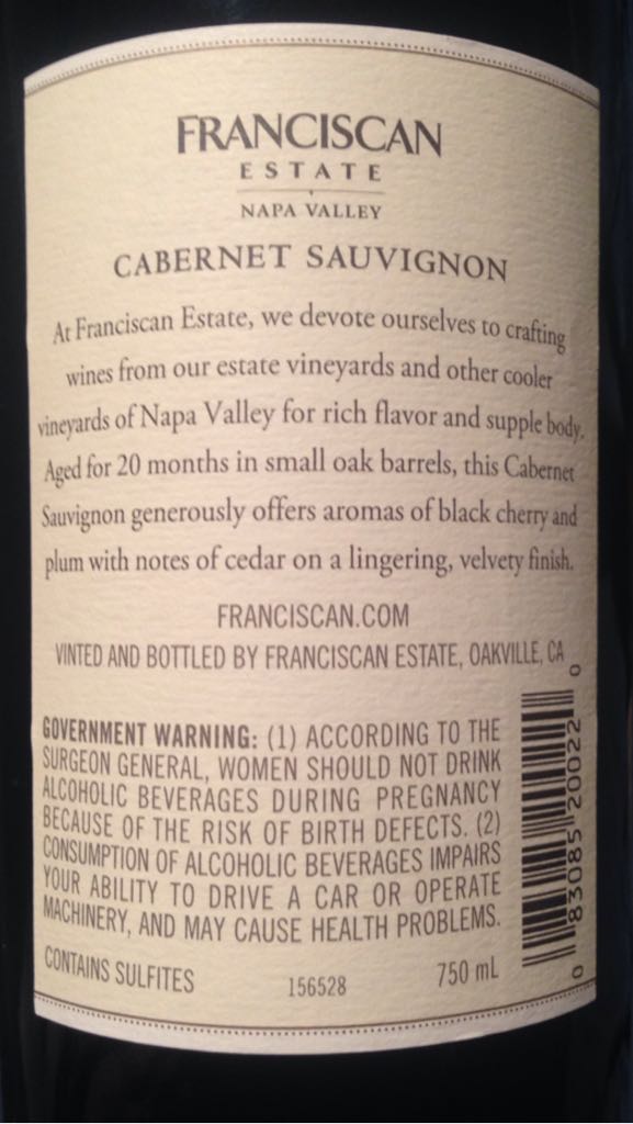Franciscan Estate Cabernet  - Fransciscan Estate, Napa Valley (750 mL) alcohol collectible - Main Image 2