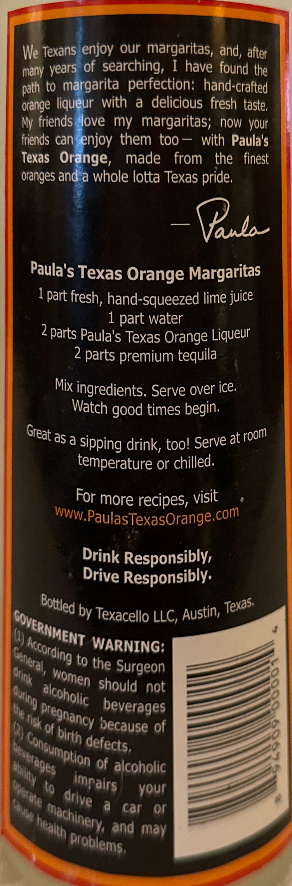 Paula’s Texas Orange Premium Liqueur - Texas (750 mL) alcohol collectible - Main Image 2