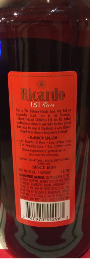 Ricardo 151 Rum - Ricardo (1L) alcohol collectible - Main Image 2