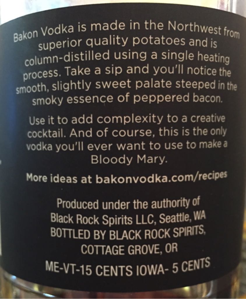 Bakon Vodka - Black Rock Spirits (750 mL) alcohol collectible - Main Image 2