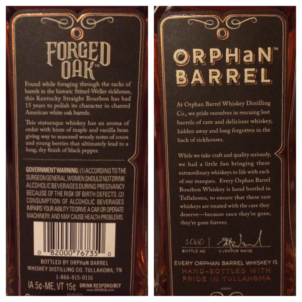 Forged Oak Orphan Barrel 15yr - Orphan Barrel Distillery (750 mL) alcohol collectible - Main Image 2