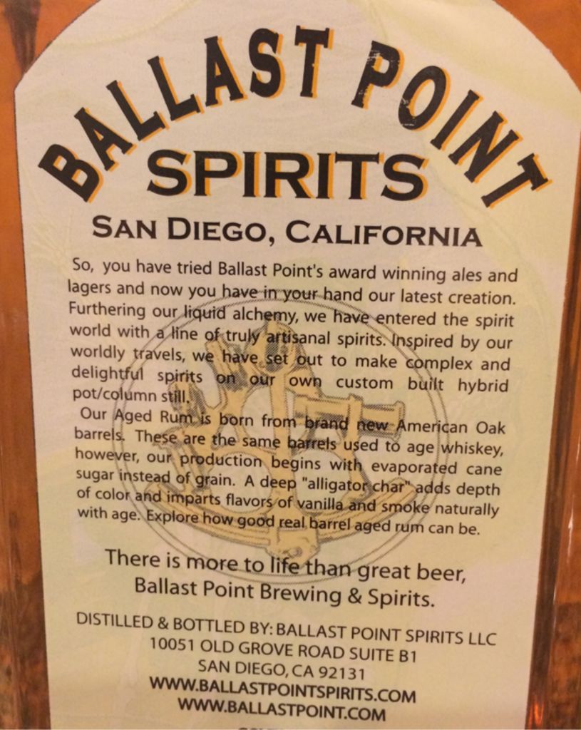 Barrel Aged Three Sheets Rum - Ballast Point (750 mL) alcohol collectible - Main Image 2