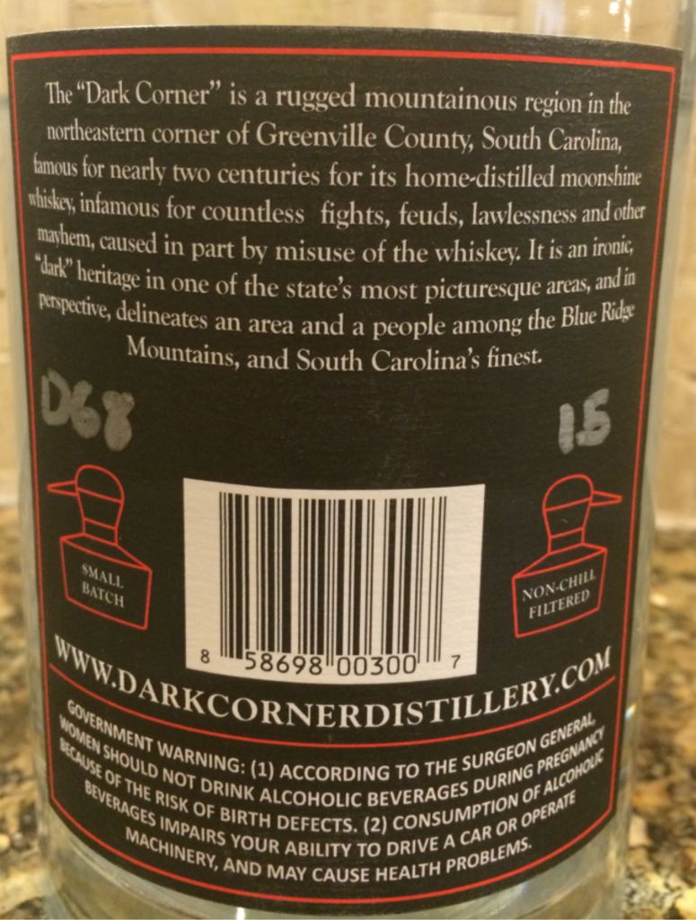 Dark Corner Distillery Moonshine - Dark Corner Distillery (750 mL) alcohol collectible - Main Image 2