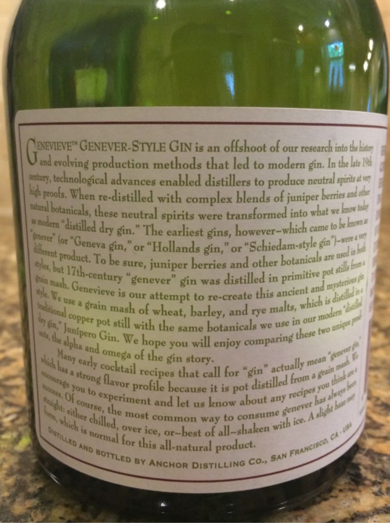 Genevieve Genever Style Gin - Anchor Distilling (750 mL) alcohol collectible - Main Image 2