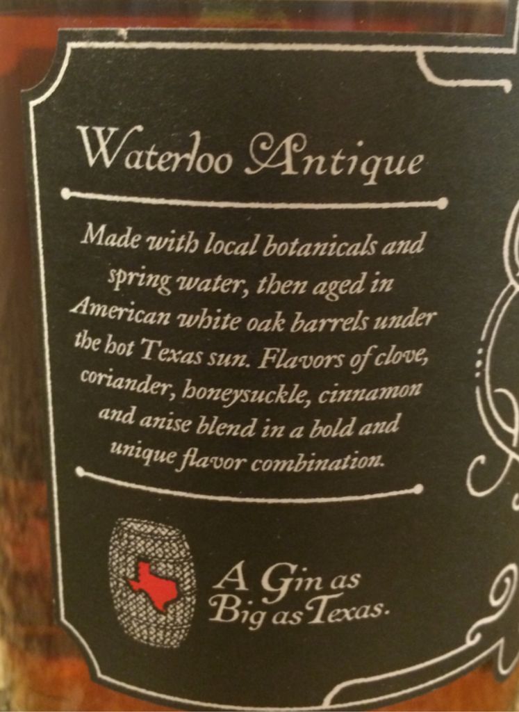 Waterloo Antique Barrel Reserve Gin - Treaty Oak Distilling Co. (750 mL) alcohol collectible - Main Image 2
