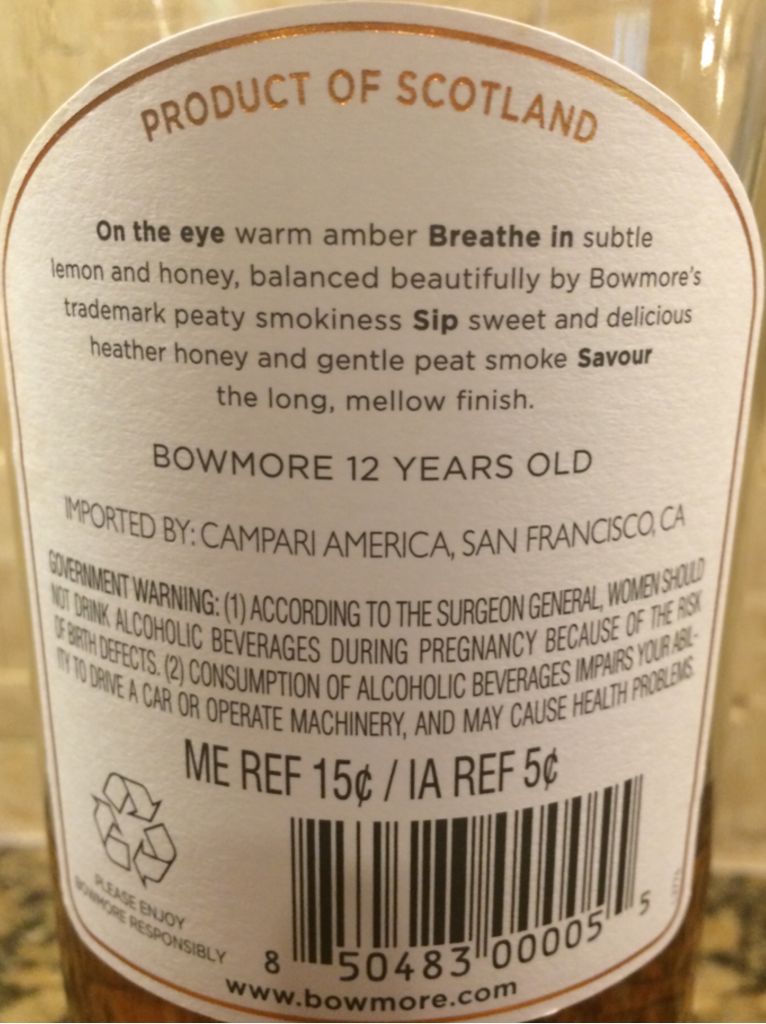 Bowmore 12 Year - Bowmore Distillery (750 mL) alcohol collectible - Main Image 2