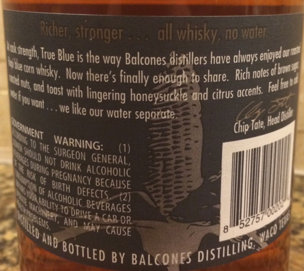 Balcones True Blue Cask Strength 2010 - Balcones Distilling (750 mL) alcohol collectible - Main Image 2