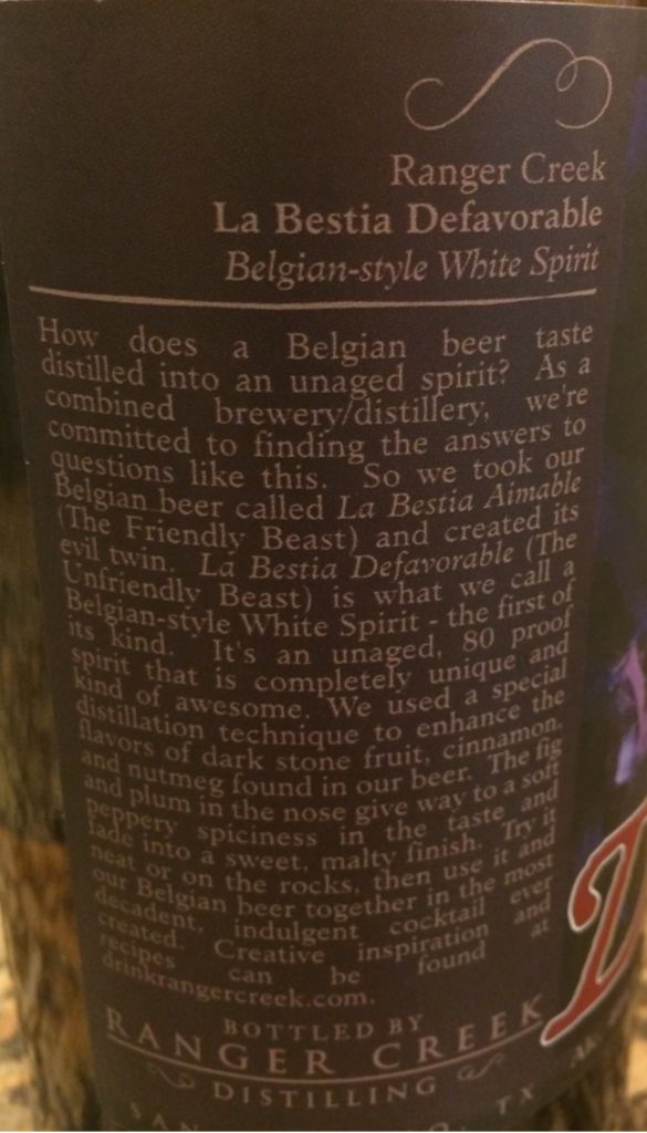 La Bestia Defavorable - Ranger Creek Distilling (750 mL) alcohol collectible - Main Image 2