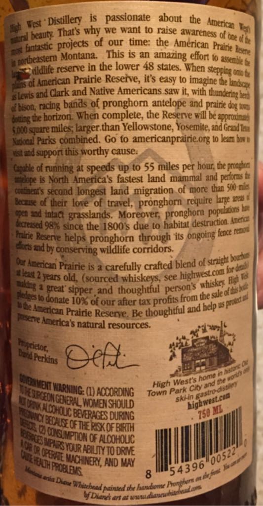 High West American Prairie - High West (750 mL) alcohol collectible - Main Image 2